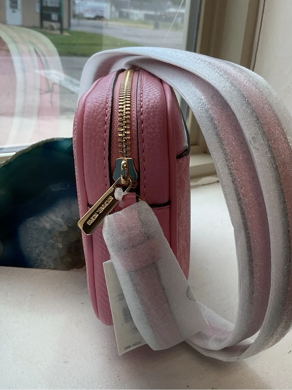 Michael Kors Pink Logo Crossbody with Gold Hardware